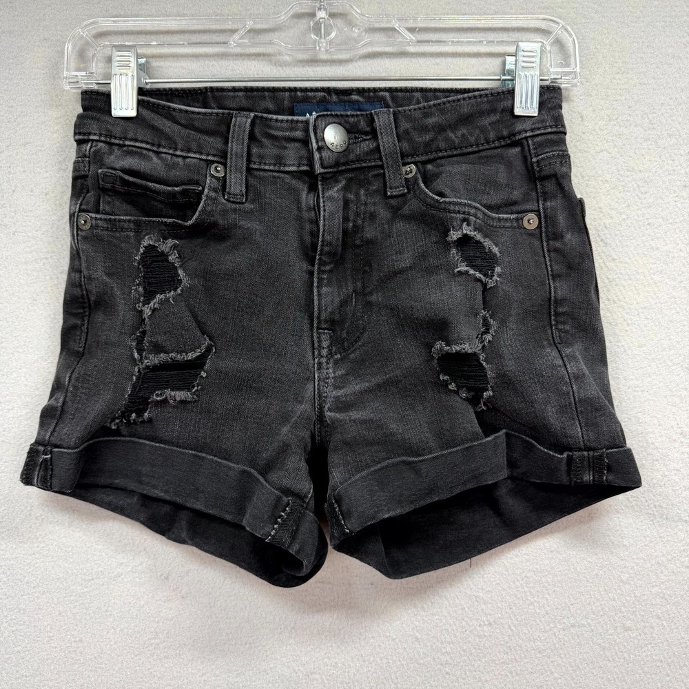 Aeropostale Midi Denim Shorts Womens 2/W26* Gray Distressed High Rise Cuffed Y2K